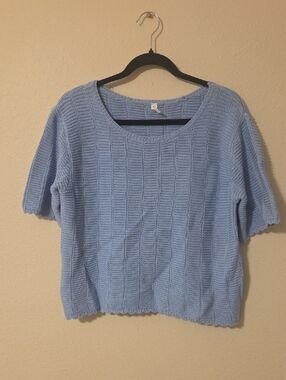 Light Blue Knit Short Sleeve Sweater